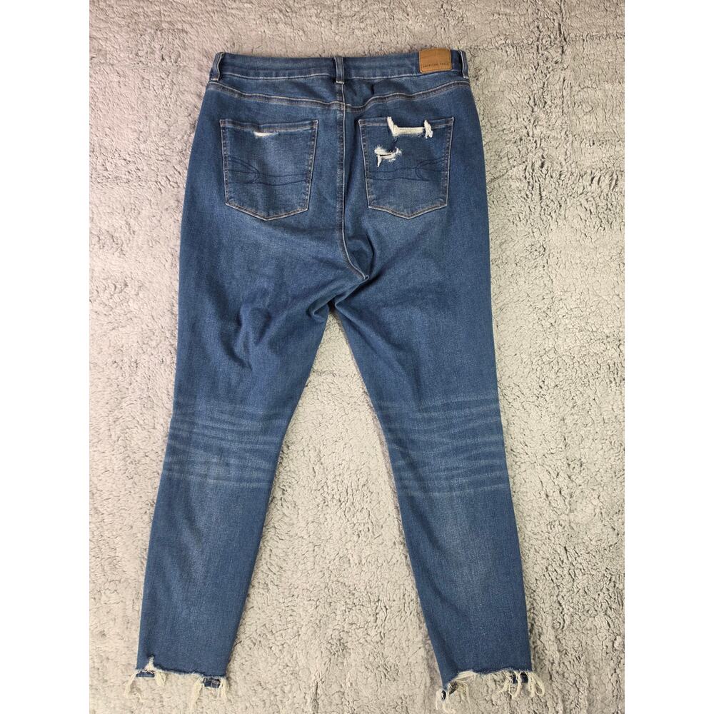 American Eagle Curvy Hi Rise Jegging Crop Jeans Raw Chewed Distressed 14 Long - Picture 2 of 14